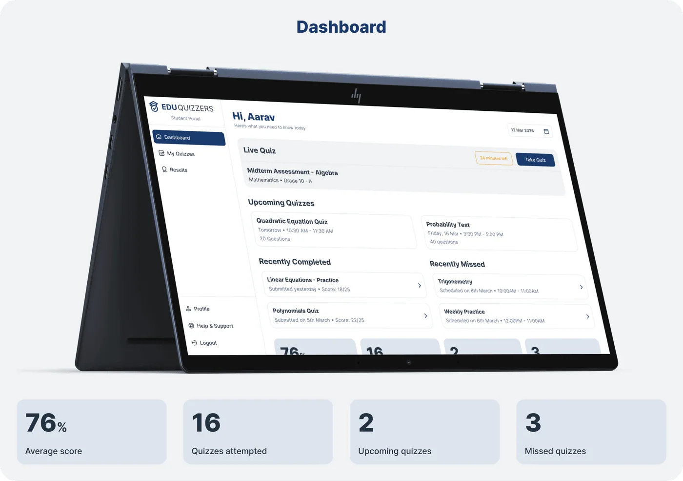 Student Dashboard — overview and stats