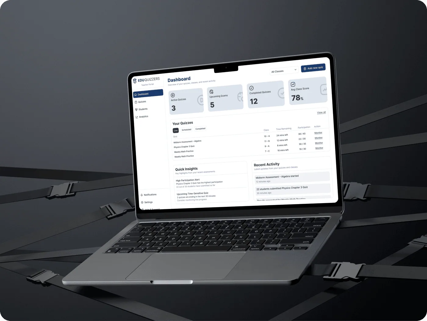 Teacher web app — MacBook mockup