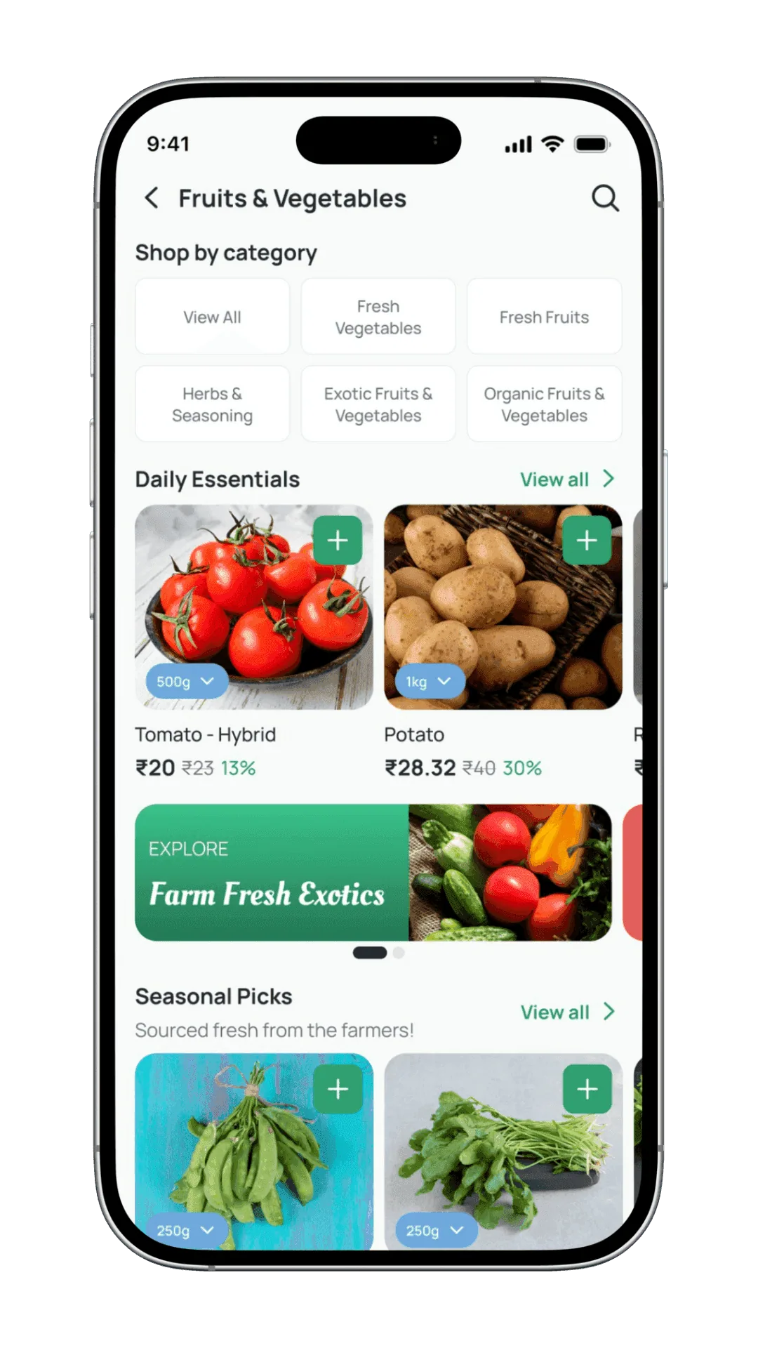 Itemry curated grocery category view